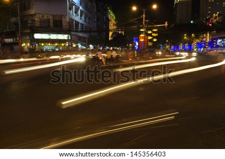Traffic Light Trails in City