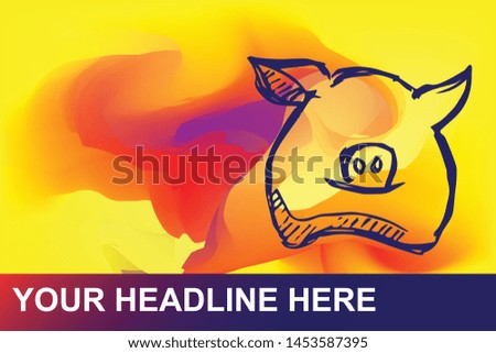 Animal Pig Icon. Creative Abstract Art Background with Color Yellow, Red, Violet. Graphic Design Concept, Flat, Line, Element, Vector Illustration EPS 10.