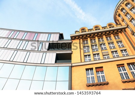 old vs new facades of buildings tradition vs moderne in Leipzig Royalty-Free Stock Photo #1453593764