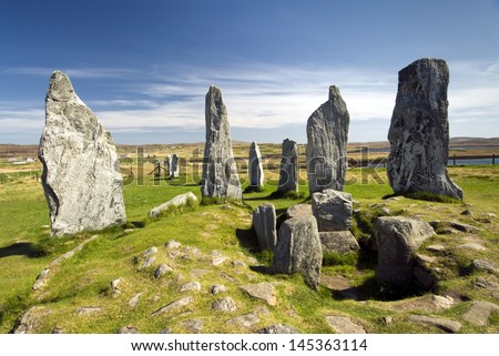 Callanish standing stone circle, Callanish, Isle of Lewis, Scotland, UK. Royalty-Free Stock Photo #145363114