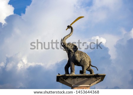 Elephant statue holding a sword in Krabi, Thailand.
