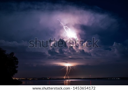 
storm over the lake summer night