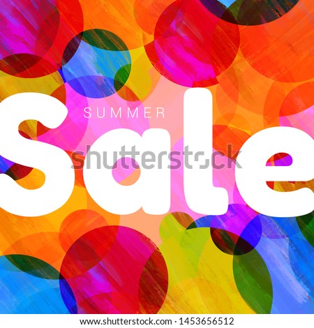 Hot summer sale card. Circles grunge texture. Trendy geometric style. Watercolor Ink Wallpaper for banner. Modern typography. Fashionable styling