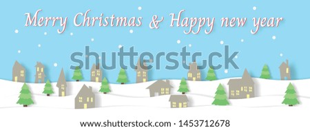 Merry Christmas and New Year Typographical on shiny Xmas background with winter landscape with snowflakes, light, stars.Vector
