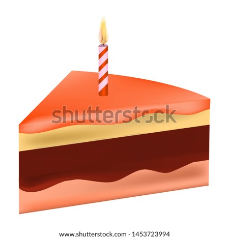 Sweet birthday cake piece icon. Realistic illustration of sweet birthday cake piece icon for web design isolated on white background