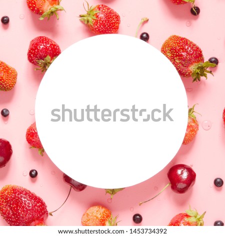 Creative layout of berries with space for text on white paper. Mockup. View from above. - Image