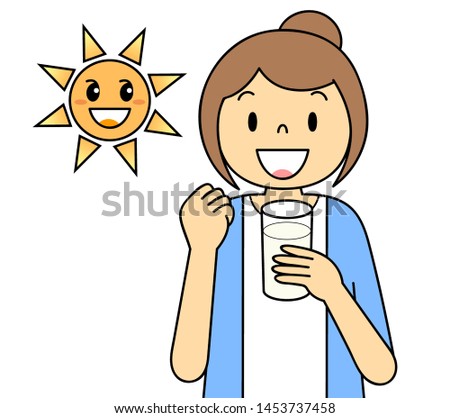 Illustration clip art of a young woman drinking a smoothie cartoon