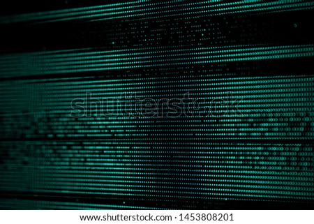 Blue Green Dots Glitch Burned effect RGB LED Pixel Pitch - Color Mixing LEDS. Perspective view SMD Technology Screen Display
