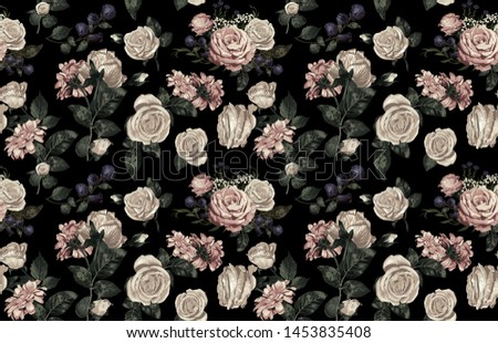 Elegant pattern of blush toned rustic flowers isolated in a solid background great for textile print, background, handmade card design, invitations, wallpaper, packaging, interior or fashion designs.