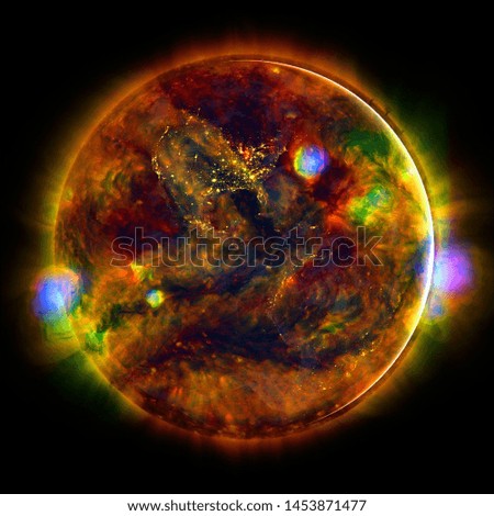 Extremely hot star. Flaring of Sun. Beauty of endless universe. Elements of this image furnished by NASA