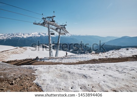 cableway in the mountains of the Caucasus in the spring