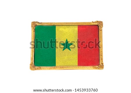 Senegal flag painted in frame photo for sport soccer isolated on white background