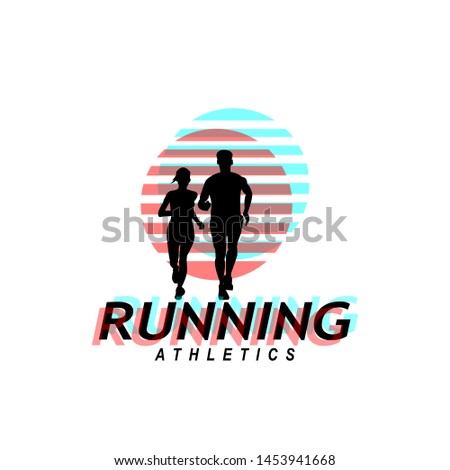 Running man logo design vector symbol, sport and competition concept background. Royalty-Free Stock Photo #1453941668