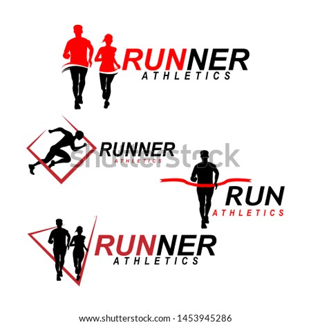 Running man logo design vector symbol, sport and competition concept background. Royalty-Free Stock Photo #1453945286