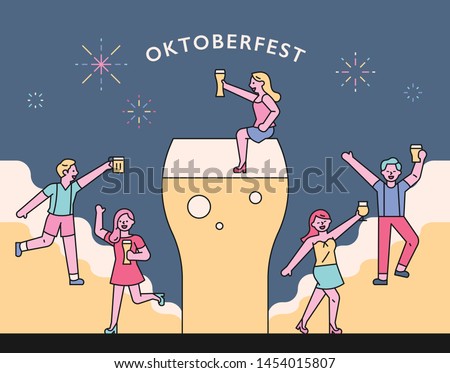 People enjoying beer festivals. Banner Poster Concept Illustration. flat design style minimal vector illustration.