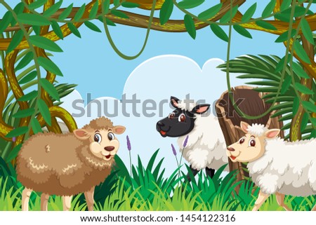 Sheep in jungle scene illustration