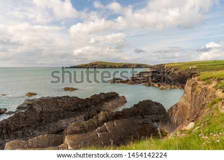 A view to Cardigan Island along the coastal path in West Wales , Cardigan Royalty-Free Stock Photo #1454142224