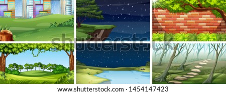 Set of nature scenes day and night illustration