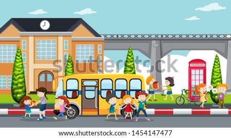 Active kids playing in outdoor scene illustration