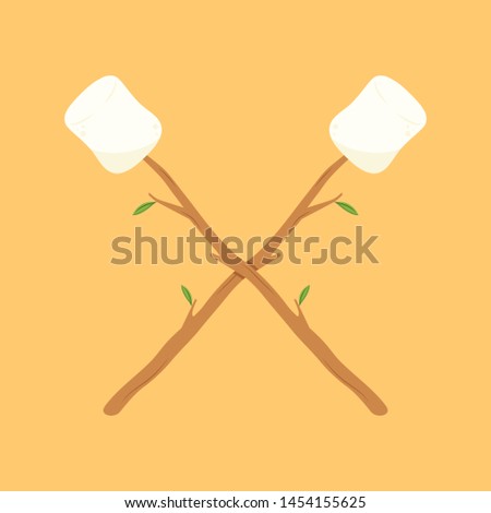 Marshmallow and Wood stick vector. wallpaper. free space for text. logo design.