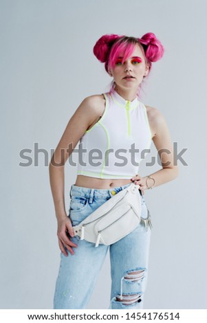 woman with pink hair fashion studio