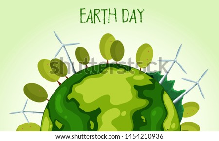 Green planet earth with wind farm illustration
