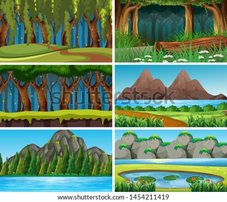 Sets of empty nature landscapebackground scenes illustration