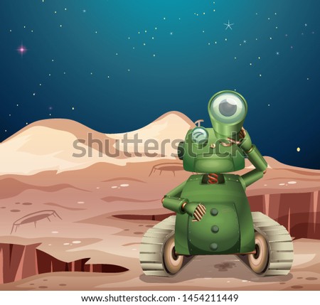 Alien robot on mars scene illustration