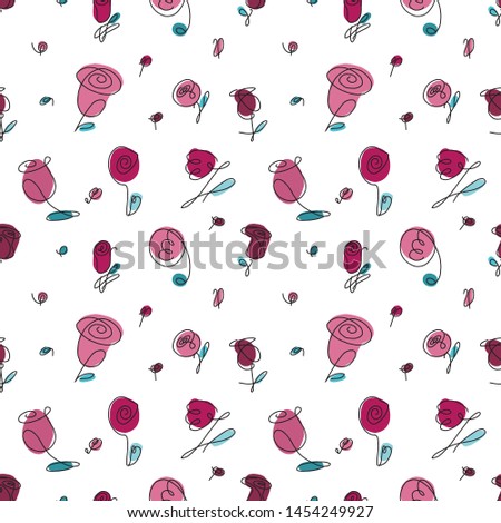 Line flower shapes seamless pattern with flowers 