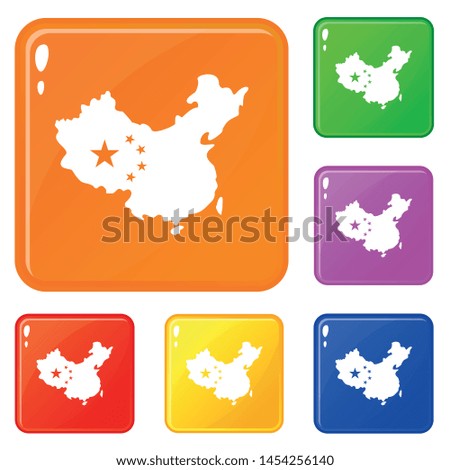Map of China icons set collection vector 6 color isolated on white background