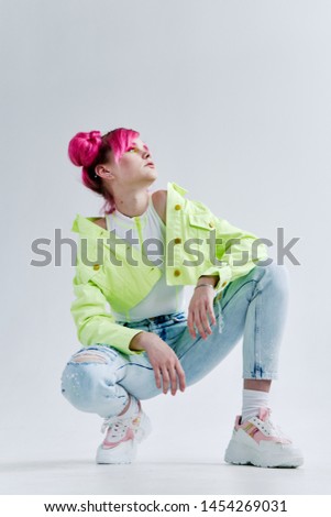 woman with pink hair fashion retro neon style