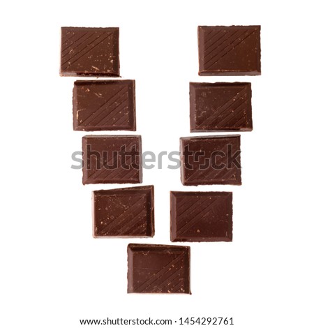 V- Isolate chocolate letter, alphabet on white background