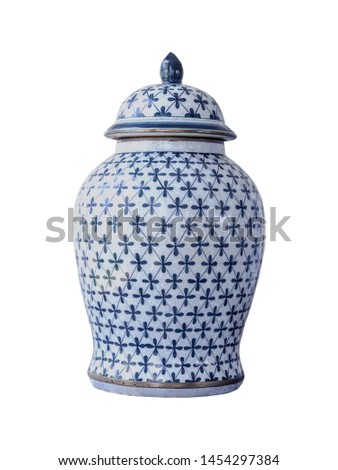 Antique Thai porcelain jar on white background Royalty-Free Stock Photo #1454297384