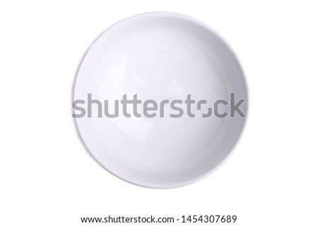 One clean empty deep plate isolated on white.  Top view. Royalty-Free Stock Photo #1454307689