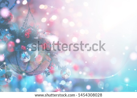 Christmas Background with bokeh light; Blurred Xmas background