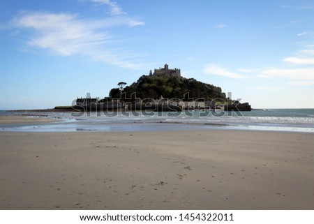 Scenic view of Saint Michael's Mount by summer, Marazion town, Cornwall, England