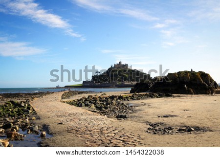 Scenic view of Saint Michael's Mount by summer, Marazion town, Cornwall, England