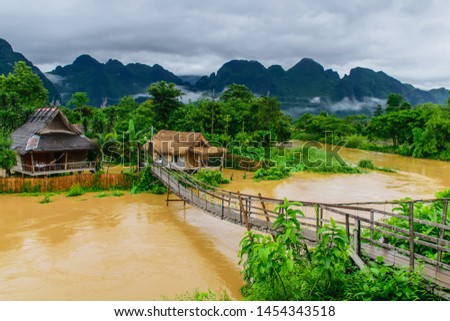  A wooden bridge crossing the Nam Song river Vang Vieng-Vientiane province-Laos.