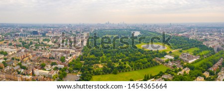 Beautiful aerial view of the Hyde park in London from above. Panoramic view.