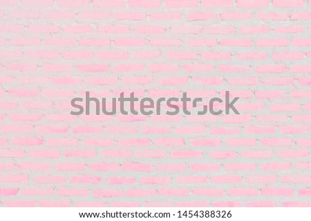 Pastal Pink and White brick wall texture background. Brickwork or stonework flooring interior rock old pattern clean concrete grid uneven bricks design stack. Copy space.