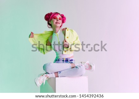 stylish woman with pink hair fashion