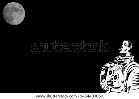 a moon with astronaut gazzing