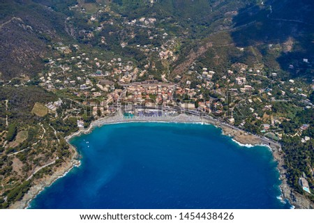 Aerial photography with drone. Panoramic view of the Ligurian coast. The resort town of Bonassola Spezia, Italy. 