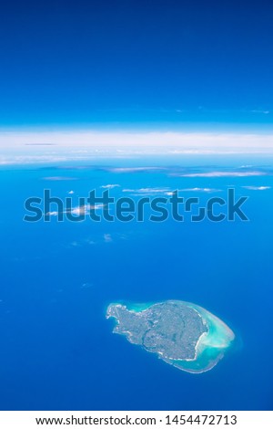 Aerial view of Yoron Island(Yoronjima), Kagoshima, Japan. Yoronjima is one of the Amami Islands.