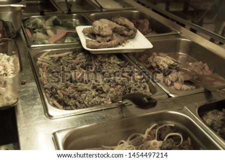 food buffet in vintage picture style