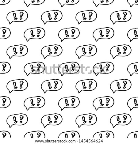 Seamless pattern Hand Drawn cloud with exclamation mark and question doodle. Sketch style icon. Decoration element. Isolated on white background. Flat design. Vector illustration.