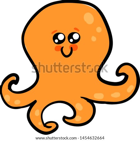Happy orange octopus, illustration, vector on white background.