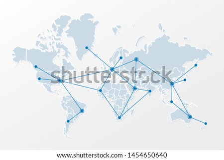 World map with country borders and triangle network pattern. Illustration sign for global, international, communication, business, trade, connection, net, web design, concept, template