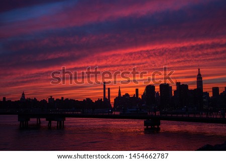 Red sunset in New York from Brooklyn