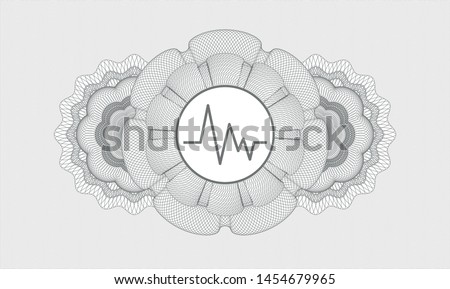 Grey rosette or money style emblem with electrocardiogram icon inside